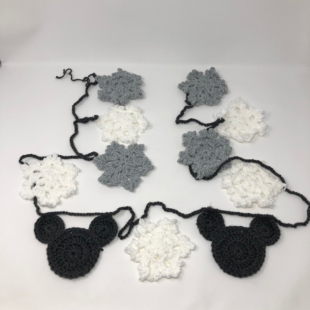 Crocheted Mickey Mouse Head Snowflake Garland